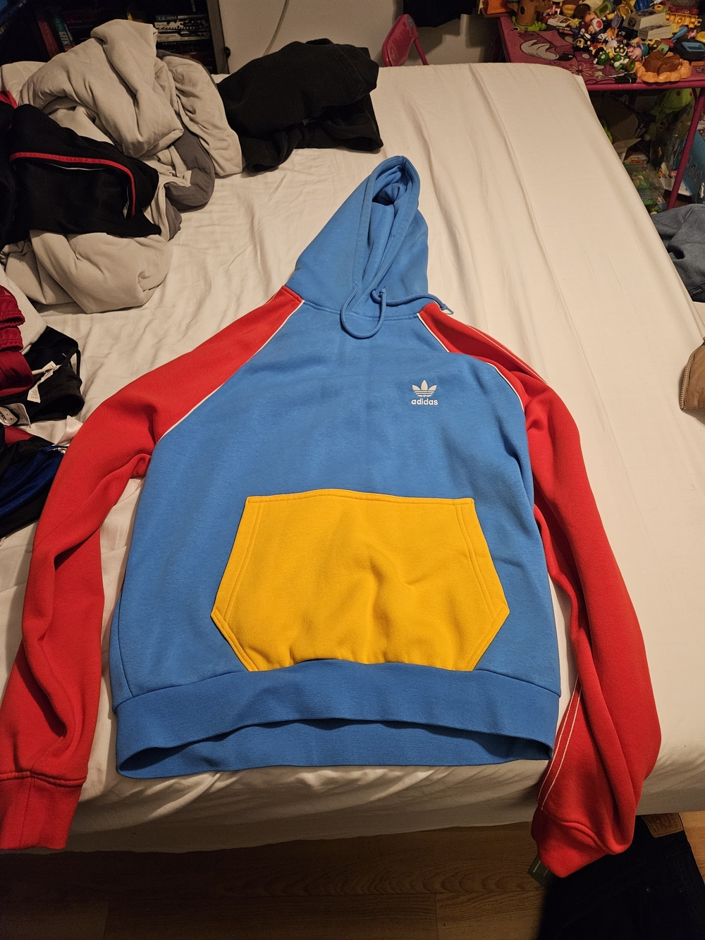 adidas Colorblock Crewneck Hoodie in Blue, Red & Yellow